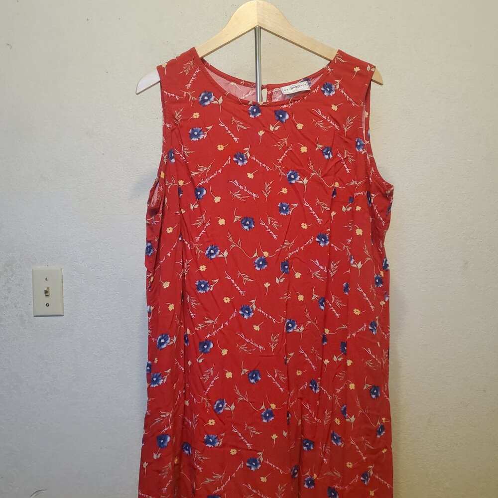 Vintage Studio Ease Red Blue Floral Sleeveless Maxi Dress TOOK OFF extra 10 CAUS